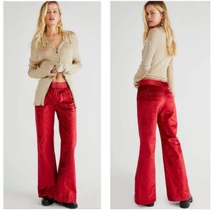 Free People Red Velvet Trousers EUC Flared Bell Bottom